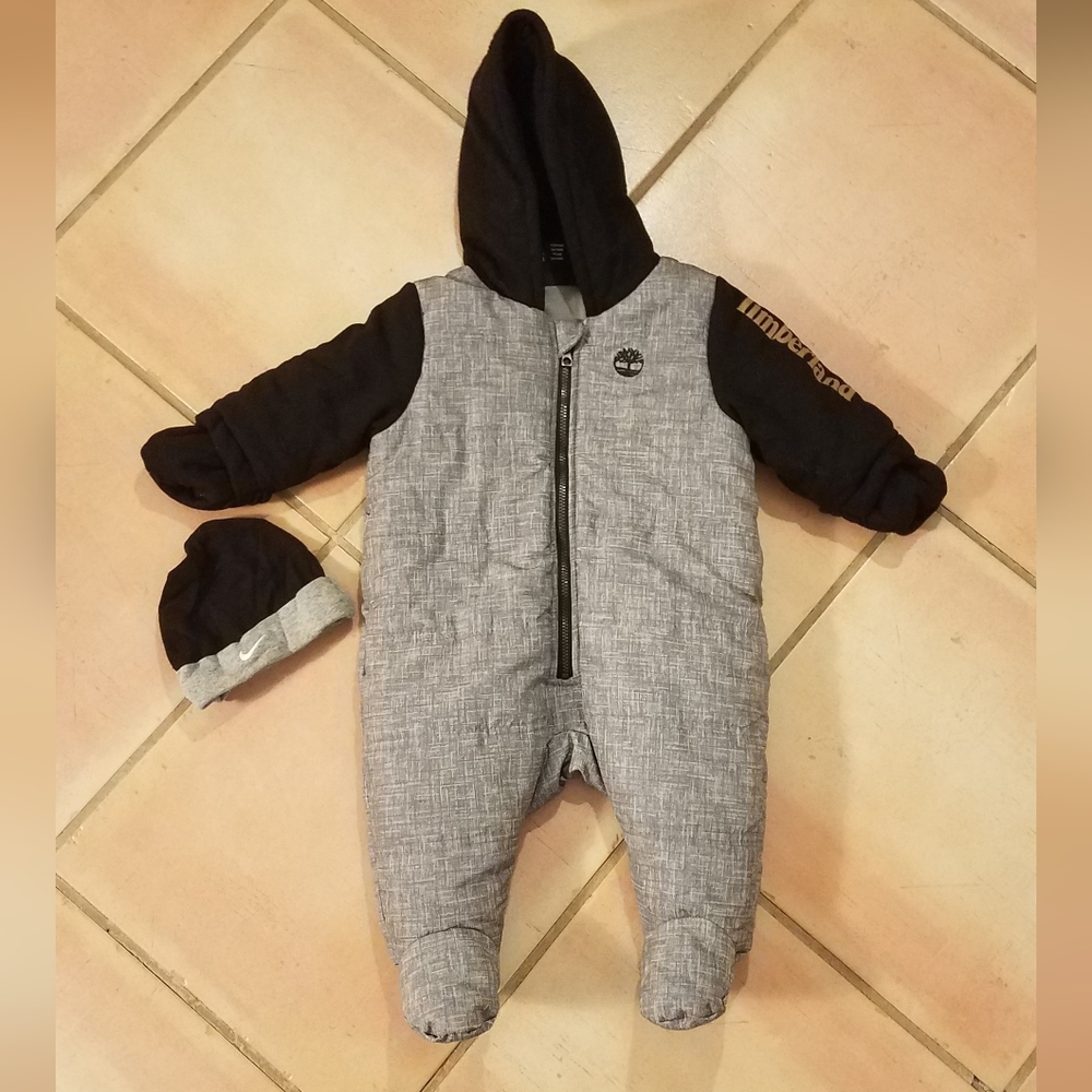 Timberland Baby Winter Jumpsuit with matching Nike Hat